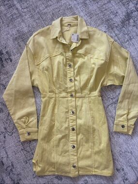 Free People Yellow Button-Front Denim Jacket Dress